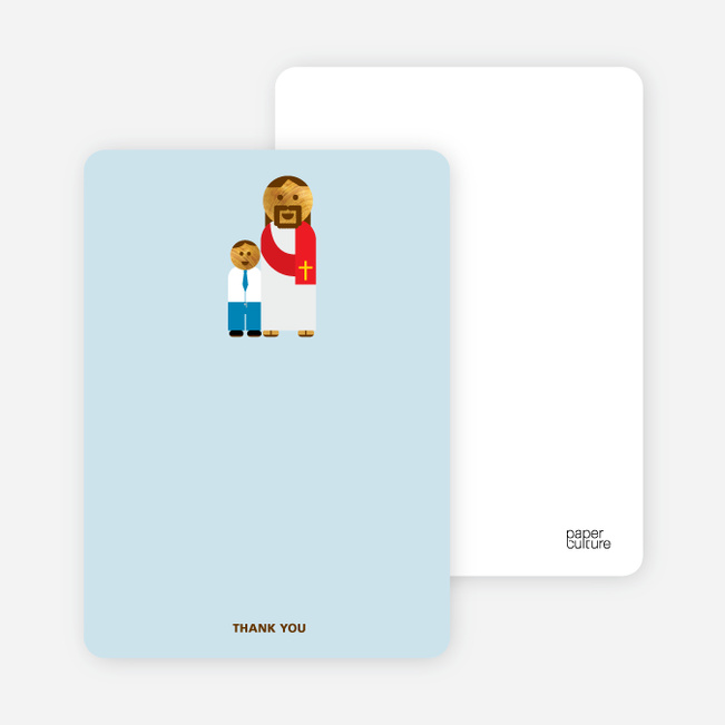 Note Cards: ‘Jesus and Boy Baptism Invitation’ cards. - Light Blue