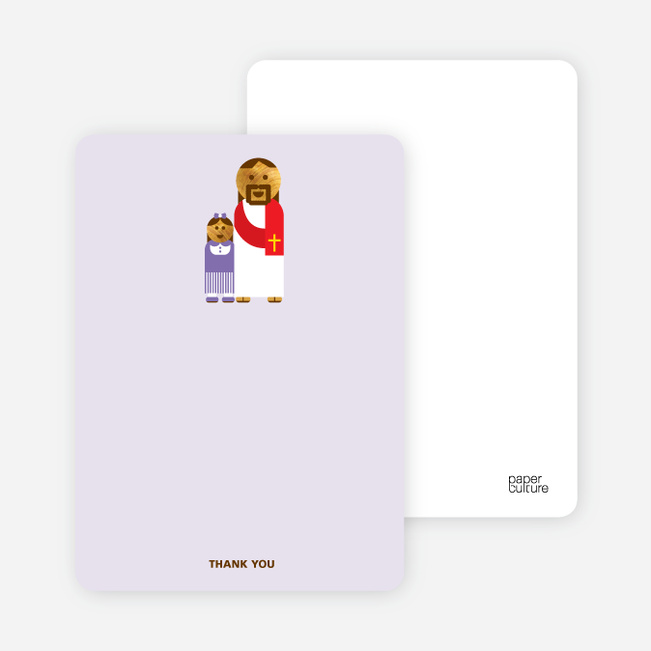 Note Cards: ‘Jesus and Girl Baptism Invitation’ cards. - Pale Purple