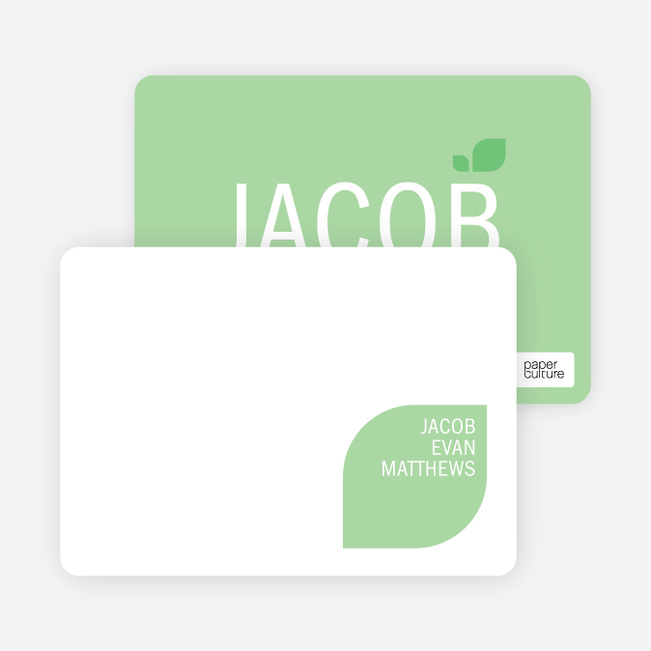 Personal Stationery for Simply Photos: Leaf Modern Baby Announcement - Mint Green