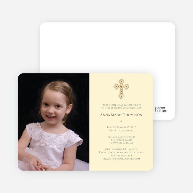 Photo Card First Holy Communion Invitations - Creamy Yellow