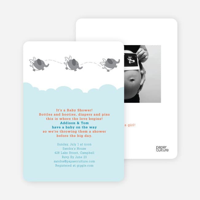 Flying Elephant Baby Shower Invites Paper Culture Flying Elephant Baby Shower Invites Paper Culture