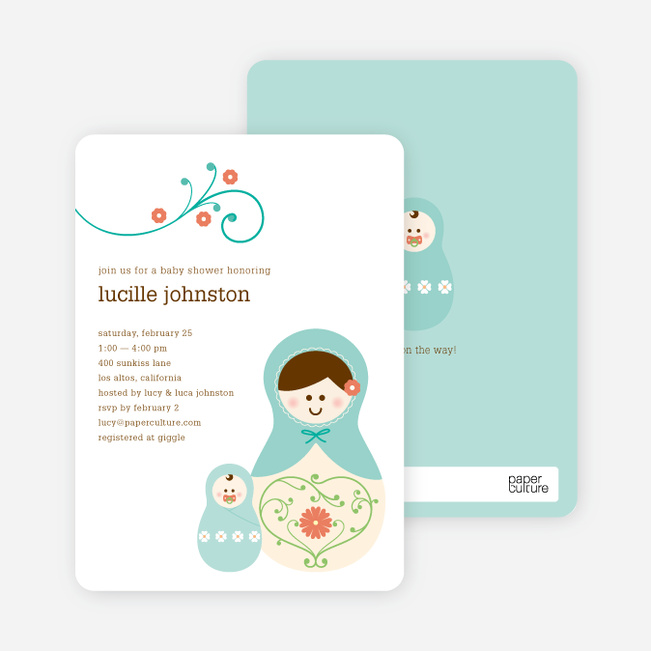 Babushka Nesting Dolls Shower Invitations - Turtle Turquoise