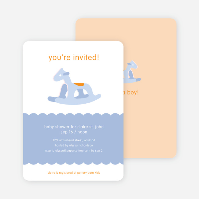 Blue Rocking Horse Baby Shower Invitations - Baby Blue