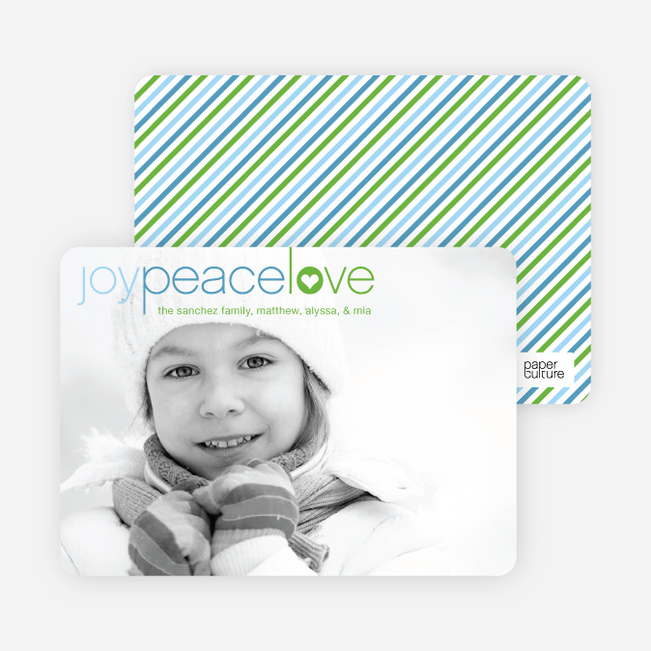 Joy Peace Love Christmas and Holiday Cards - Periwinkle Blue