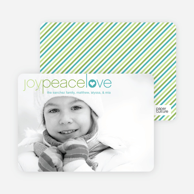 Joy Peace Love Christmas and Holiday Cards - Apple Green