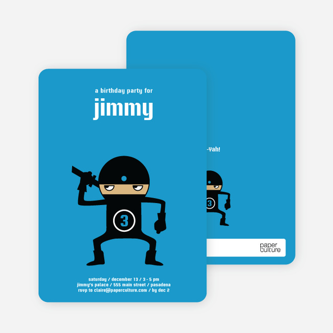 Modern Ninja Kids Birthday Invitation - Royal Blue
