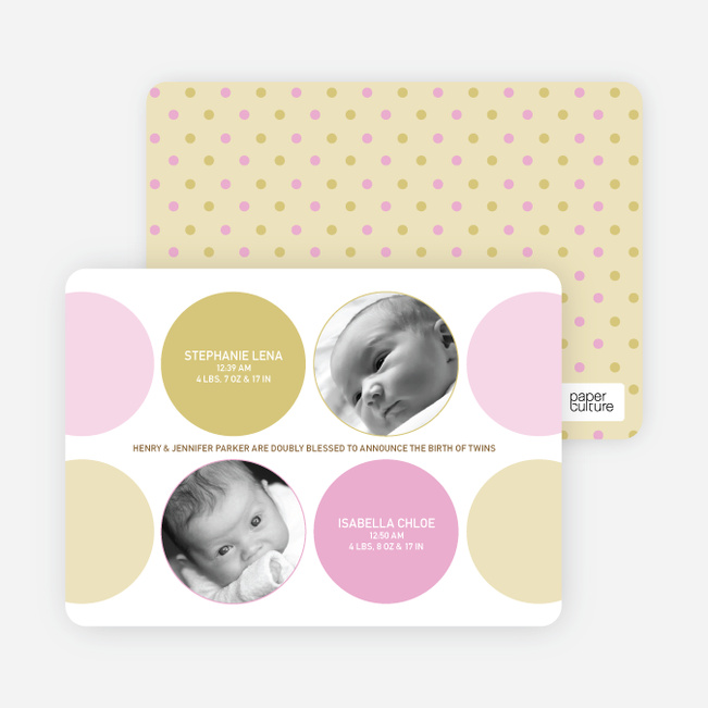 Modern Twin Birth Announcements with 2 Photos - Carnation