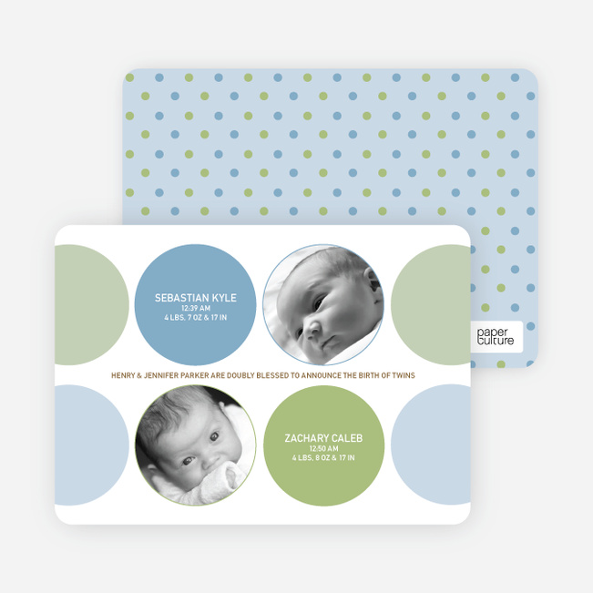 Modern Twin Birth Announcements with 2 Photos - Pistachio