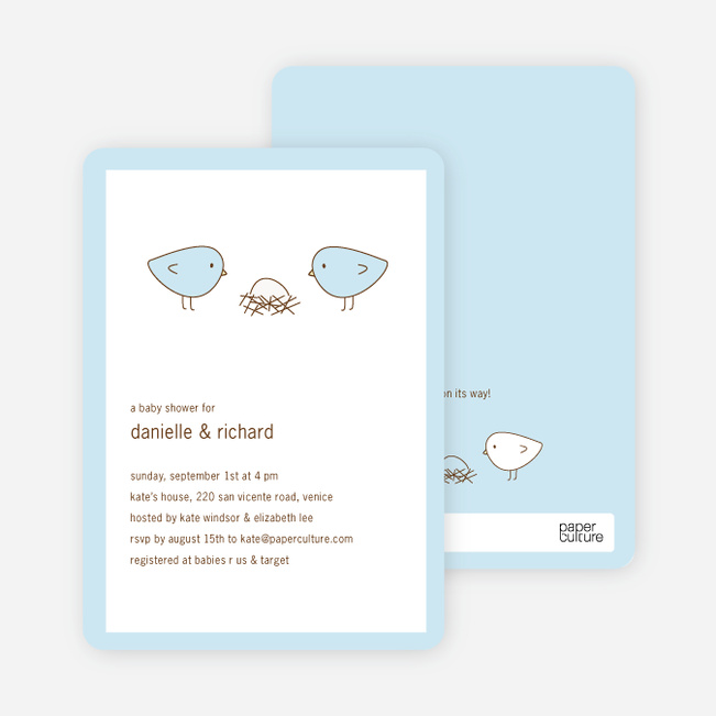 Nesting Birds Baby Shower Invitation - Baby Blue