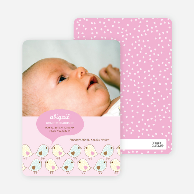Tweeting Birdie Baby Announcements - Cotton Candy