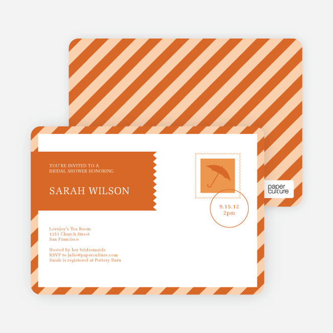 Postcard Wedding Shower Invitations - Orange