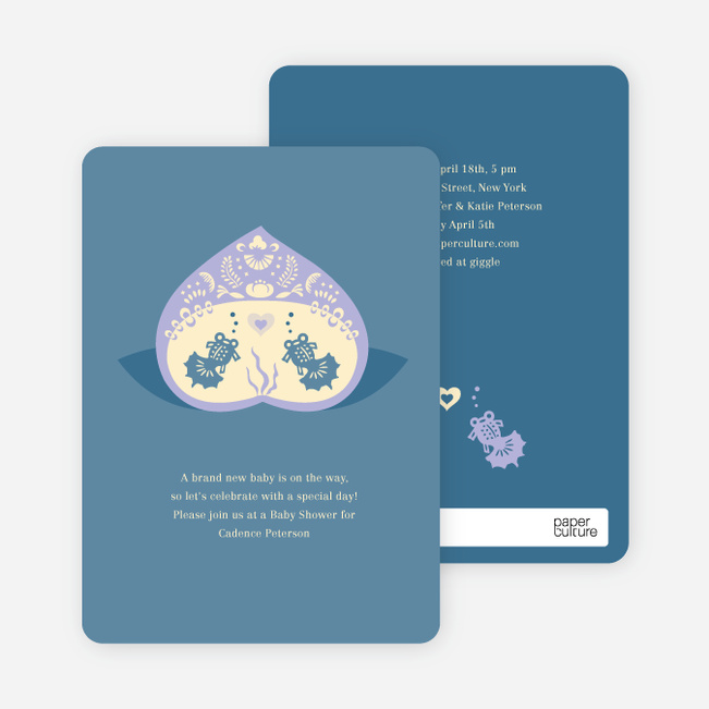 Fish in Love Baby Shower Invitation - Steel Blue
