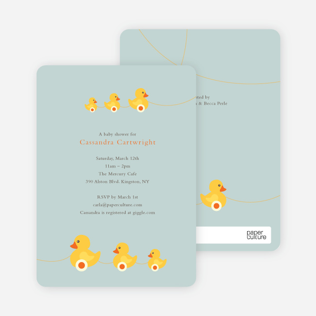 Ducks in a Row Baby Shower Invitations - Blue Bathtub