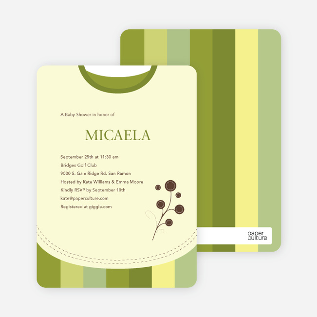 Modern Bib Baby Shower Invitations - Olive