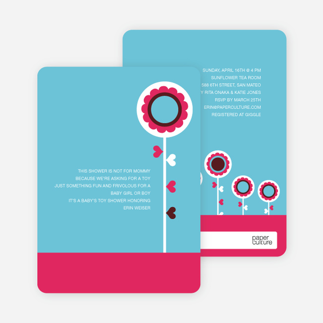 Modern Flower Baby Shower Invitation - Purple Brown