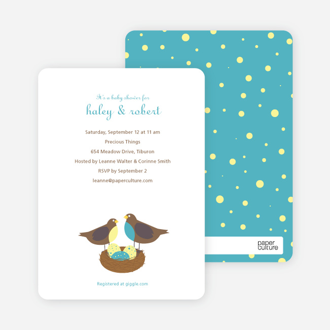 Nesting Robins Baby Shower Invites - Cadet Blue