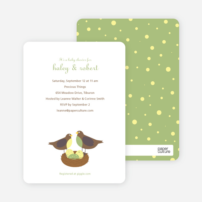 Nesting Robins Baby Shower Invites - Green Tea