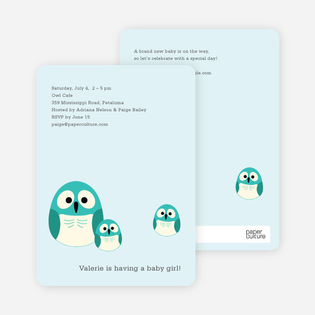 Owl Baby Shower Invitation - Baby Blue