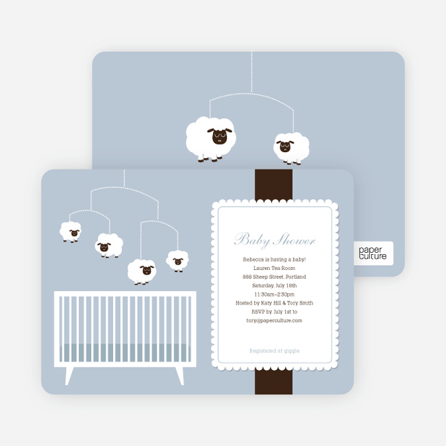Sheep Mobile Baby Shower Invitations - Blue Night Light