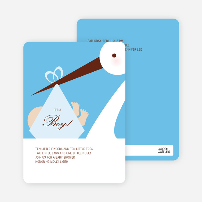 Stork Baby Shower Invitations - Sky Blue