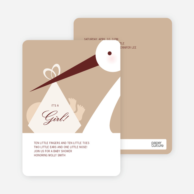Stork Baby Shower Invitations - Almond