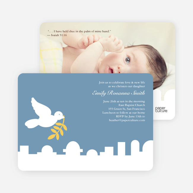 Dove Over Bethlehem Baptism Card - Blue