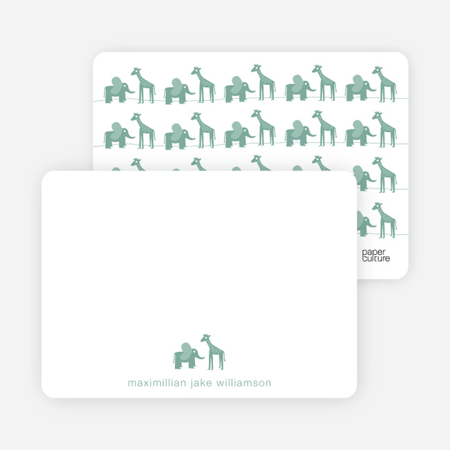 Personal Stationery for Jungle Fun Baby Announcement - Celadon
