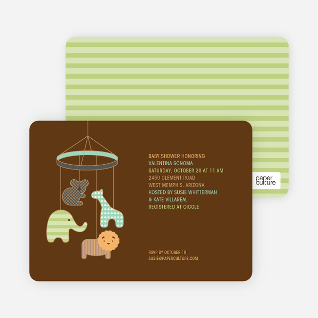 Animal Mobile Baby Shower Invitations - Mint