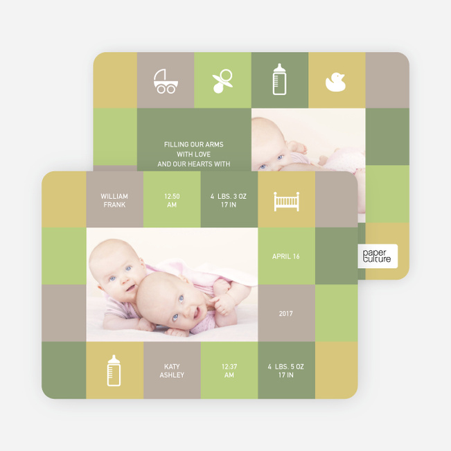 Double Trouble Twin Photo Birth Announcements - Flax