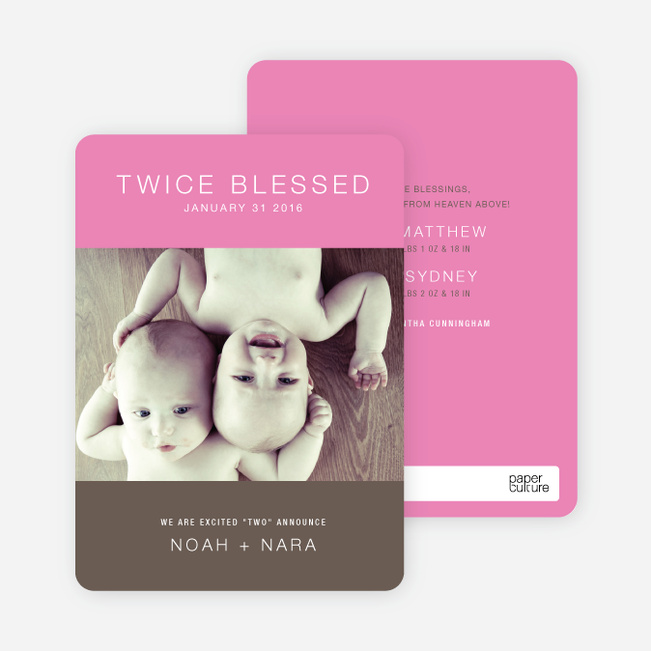 Twice Blessed Twin Announcements - Shocking Pink