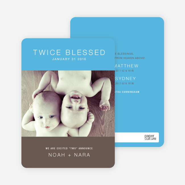 Twice Blessed Twin Announcements - Cornflower