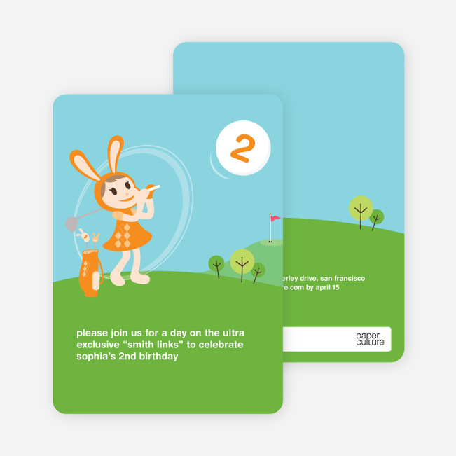 Girl Golfer Birthday Party Invitations - Papaya Orange
