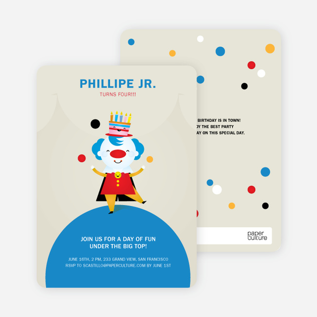 Juggling Clown Birthday Party Invitations - Mocha Coconut