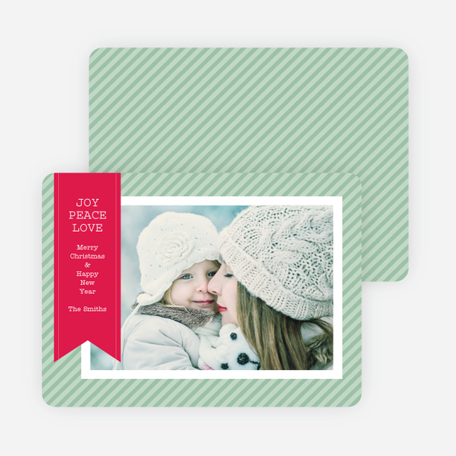 Holiday Photo Cards: Joy, Peace & Love Stripes - Green