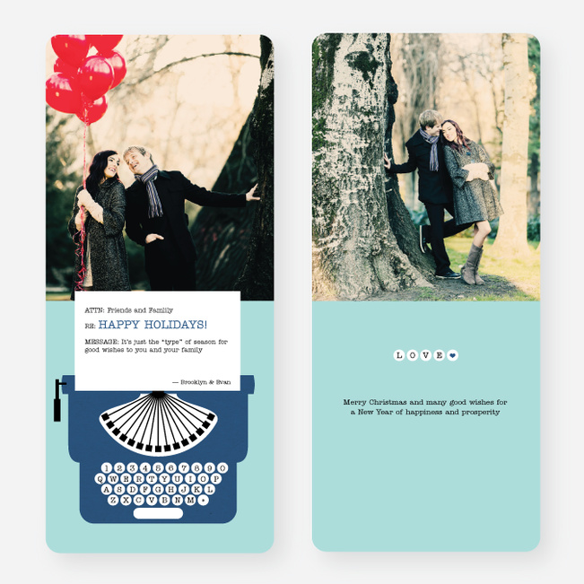 Holiday Typewriter Note Cards - Blue