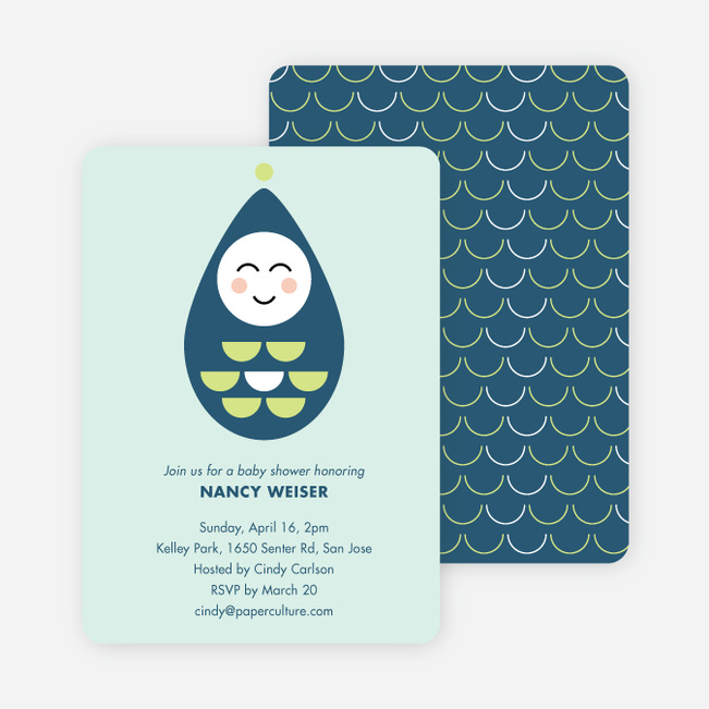 Modern Pea in the Pod Baby Shower Invitations - Blue