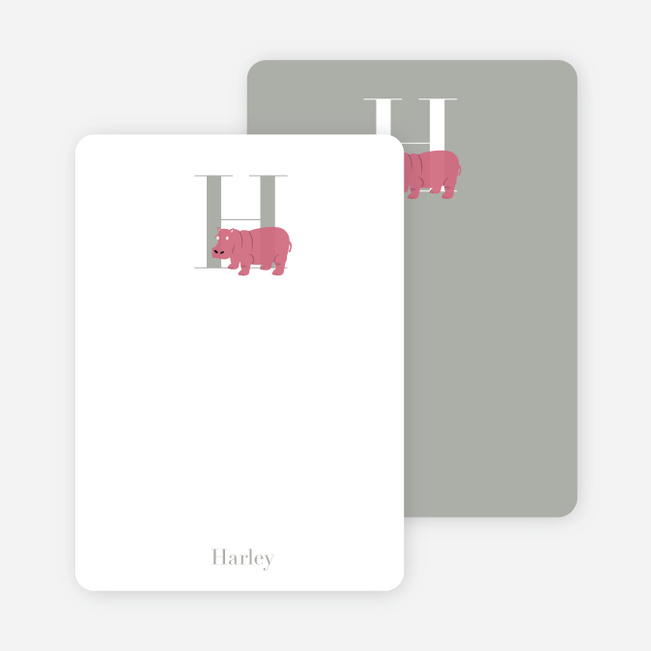 H Hippo Monogram Stationery - Rose