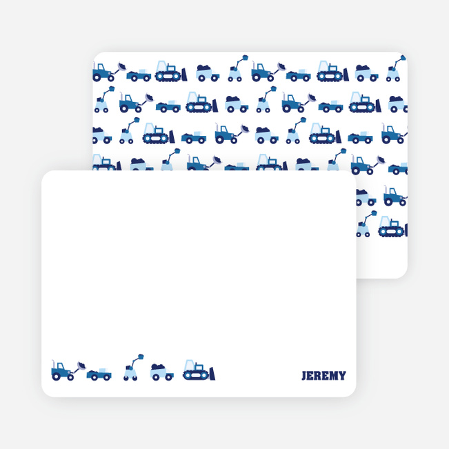 Personal Stationery for Dump Truck, Forklift & Bulldozer Birthday Invitation - Navy Blue