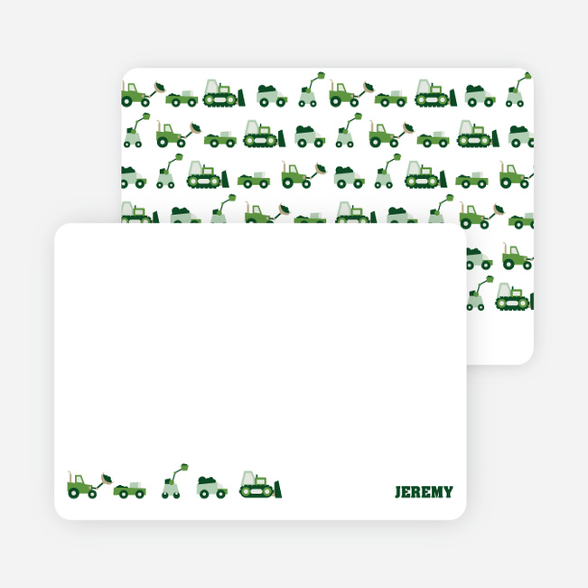 Personal Stationery for Dump Truck, Forklift & Bulldozer Birthday Invitation - Forest Green