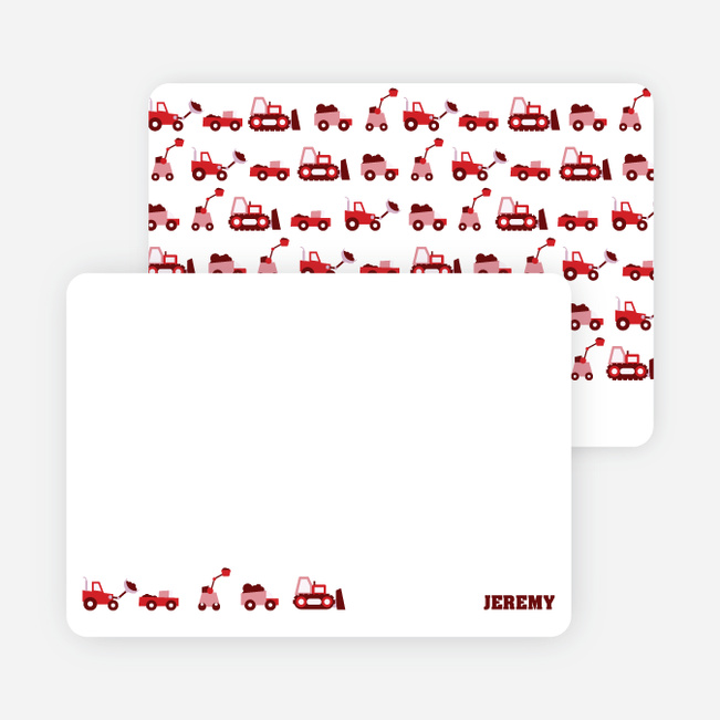 Personal Stationery for Dump Truck, Forklift & Bulldozer Birthday Invitation - Maroon