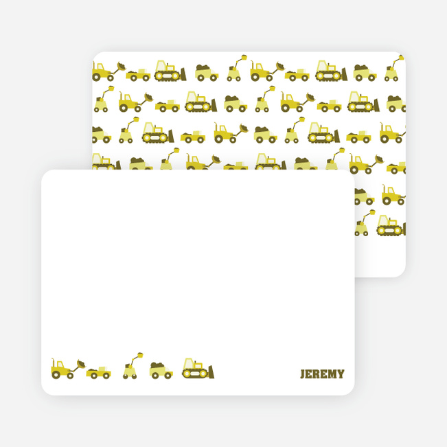 Personal Stationery for Dump Truck, Forklift & Bulldozer Birthday Invitation - Olive Green