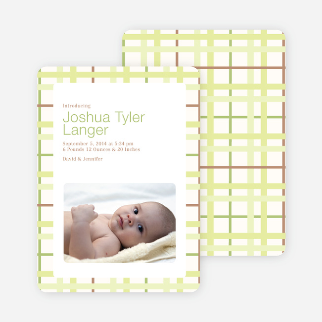 Baby Quilt Photo Birth Announcements - Celery