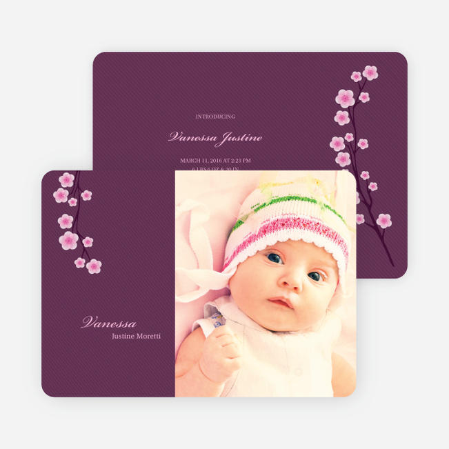 Cherry Blossom Modern Baby Announcement - Royal Purple