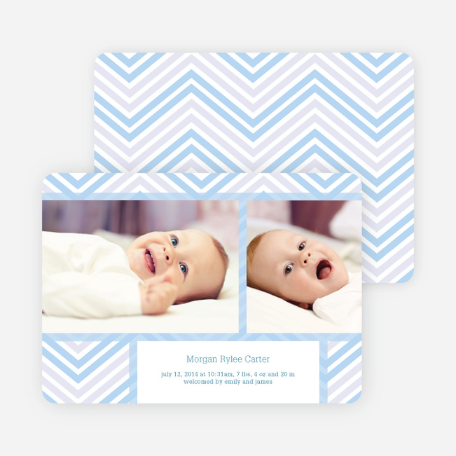 Chevron Stripes Baby Announcements - Blue