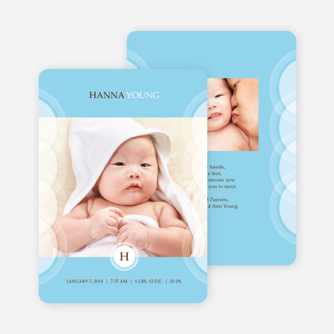 Circular Initials Photo Birth Announcements - Blue