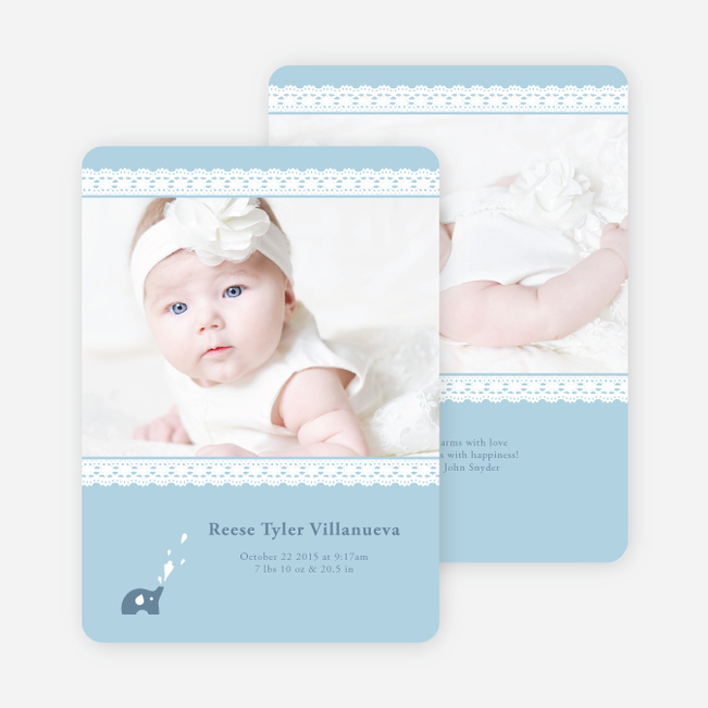 Elephant Lace Photo Birth Announcements - Blue Egg