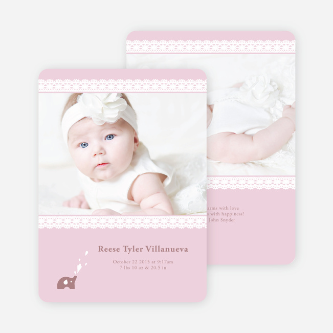 Elephant Lace Photo Birth Announcements - Pink Forever