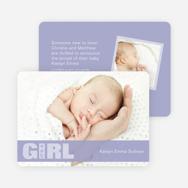 Girl Color Stripe Photo Baby Announcements - Purple