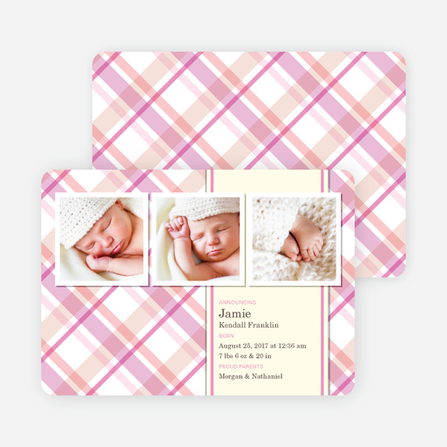 Mad Plaid Multi Photo Birth Announcements - Cotton Candy