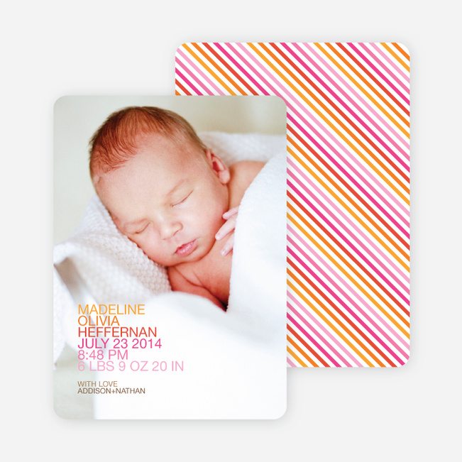 Simply Nounced Photo Birth Announcements - Pink